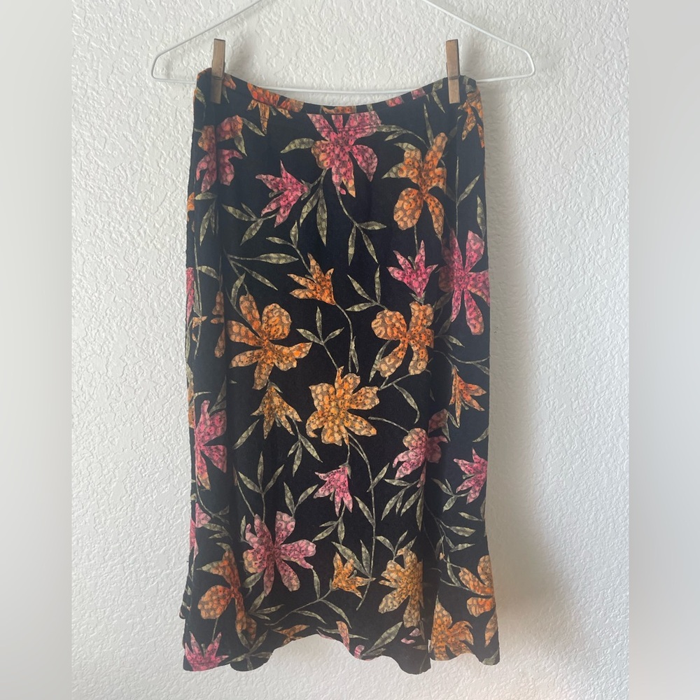 Floral A-Line Skirt in Black and Pink